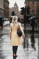 Lot 2175A - GERARD BURNS, RAIN ON ST VINCENT STREET oil on...