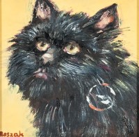 Lot 2279 - BASIA ROSZAK, BLACK CAT oil on canvas, signed...