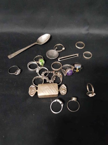 Lot 27 - LOT OF SILVER AND OTHER DRESS RINGS also...