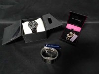 Lot 61 - TWO COSTUME WATCHES along with a costume brooch