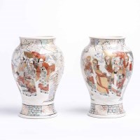 Lot 263 - PAIR OF JAPANESE SATSUMA VASES with figural...