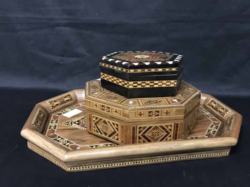 Lot 93 - ORIENTAL INLAID BOX along with a matching tray...
