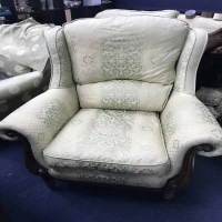 Lot 160 - GREEN UPHOLSTERED TWO SEATER SETTEE along with...