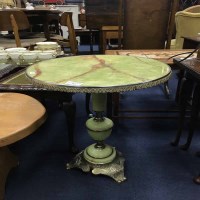 Lot 184 - COMPOSITE AND BRASS CIRCULAR LAMP TABLE