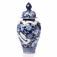 Lot 275 - CHINESE BLUE AND WHITE BALUSTER VASE AND COVER...