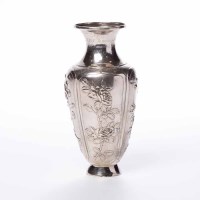 Lot 276 - CHINESE SILVER VASE with panels of floral...