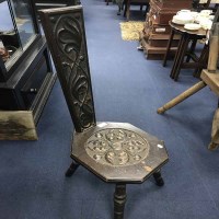 Lot 246 - OAK CARVED SPINNING CHAIR and two carved tables
