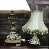 Lot 284 - TWO ONYX AND METAL TABLE LAMPS