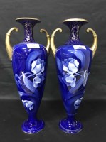 Lot 287 - PAIR OF WILKINSON BLUE AND GOLD BALUSTER VASES