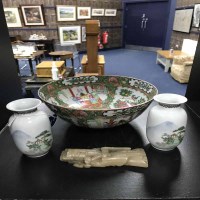 Lot 297 - CHINESE FAMILLE ROSE BOWL along with a pair of...