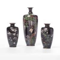 Lot 287 - THREE JAPANESE CLOISONNE VASES comprising a...