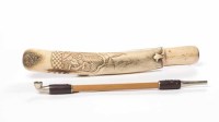 Lot 290 - JAPANESE CARVED BONE KISERU PIPE HOLDER with...