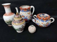 Lot 367 - IMARI BALUSTER TEAPOT with matching sugar bowl;...