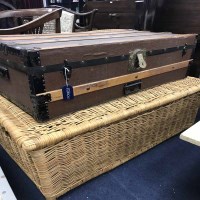 Lot 404 - LARGE WICKER PICNIC BASKET AND TRAVEL TRUNK