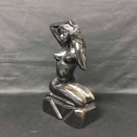 Lot 415 - EBONISED ART DECO STYLE WOODEN FIGURE OF A WOMAN