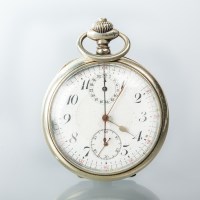 Lot 1601 - WHITE METAL OPEN FACE CHRONOGRAPH POCKET WATCH...