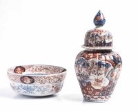 Lot 306 - JAPANESE IMARI JAR AND COVER 37cm high; along...