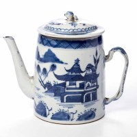 Lot 313 - CHINESE BLUE AND WHITE TEA POT decorated with...