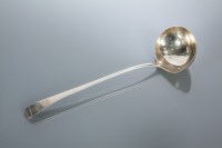 Lot 287 - GEORGE III SILVER SOUP LADLE maker's mark IB,...