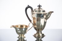 Lot 308 - SILVER HOT WATER POT AND CREAM JUG maker...