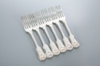 Lot 312 - SET OF SIX GEORGE IV SILVER DESSERT FORKS...