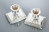 Lot 347 - PAIR OF RUSSIAN SILVER DWARF CHAMBERSTICKS...