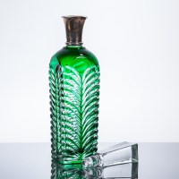 Lot 352 - SILVER COLLARED GREEN GLASS DECANTER mounted...