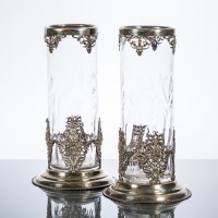 Lot 361 - PAIR OF EARLY 20TH CENTURY SILVER PLATED GLASS...