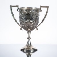 Lot 365 - LATE VICTORIAN SILVER PLATED TWIN HANDLED...