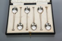 Lot 373 - SET OF TWELVE SILVER TEASPOONS AND TONGS maker...
