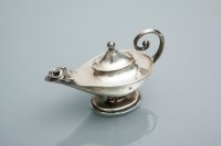 Lot 390 - EDWARDIAN SILVER 'ALADDIN' LAMP TABLE LIGHTER...