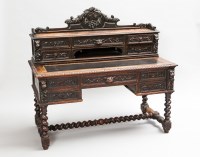Lot 728 - JACOBETHAN STYLE DESK with carved gallery,...