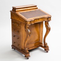 Lot 735 - BURR WALNUT DAVENPORT DESK with leather top...