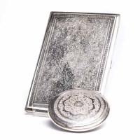 Lot 348 - EASTERN WHITE METAL CIGARETTE CASE AND COMPACT...