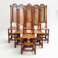 Lot 762 - SET OF SIX 19TH CENTURY OAK HIGH BACK SINGLE...