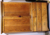 Lot 805 - EARLY 20TH CENTURY OAK LINEN PRESS the upper...