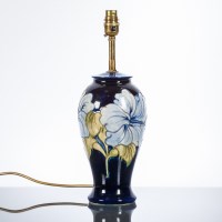 Lot 487 - MOORCROFT 'LILY' PATTERN TABLE LAMP decorated...