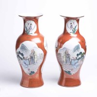 Lot 371 - TWO LARGE CHINESE VASES of baluster form, with...