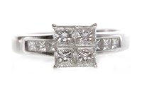Lot 85 - EIGHTEEN CARAT WHITE GOLD DIAMOND RING with a...