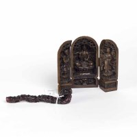 Lot 399 - CHINESE RESIN ALTAR PIECE AND A RUYI SCEPTRE...