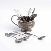 Lot 415 - GROUP OF SEVEN BALINESE STYLE SILVER SPOONS...