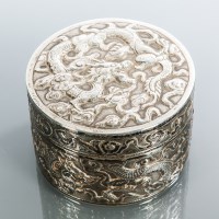 Lot 230 - CHINESE SILVER CIRCULAR BOX the lid with...