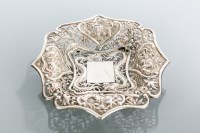 Lot 232 - CHINESE SILVER BONBON DISH of shaped square...