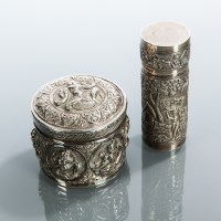 Lot 247 - TWO STRAITS CHINESE SILVER BOXES one embossed...