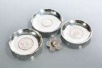 Lot 254 - GROUP OF THREE SILVER PIN DISHES each set with...