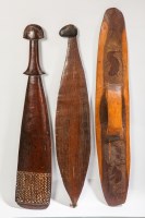 Lot 266 - ABORIGINAL SPEAR THROWER, POLYNESIAN PADDLE...