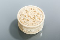 Lot 272 - CHINESE IVORY BOX of circular form, the lid...