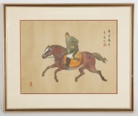 Lot 316 - CHINESE SCHOOL FIGURES ON HORSEBACK painted on...