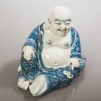 Lot 320 - CHINESE BLUE AND WHITE PORCELAIN FIGURE OF A...