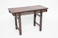 Lot 335 - CHINESE HARDWOOD ALTAR TABLE with frieze...